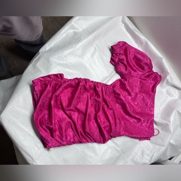 Ronny Kobo Nadia Ruched One Shoulder Pink Mini Dress Size Small NWT - Picture 8 of 10